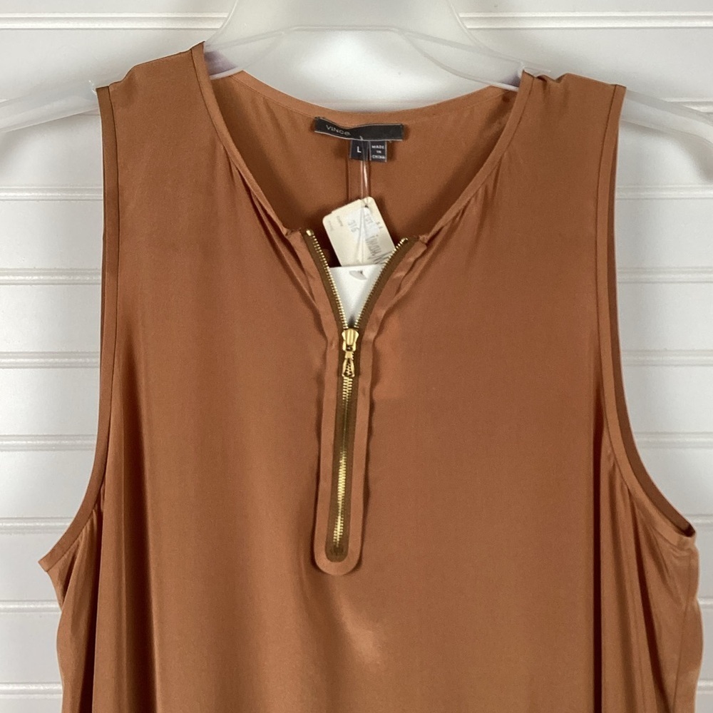 Vince NWT Sleeveless Rust Silk Top Size Large - Picture 4 of 9
